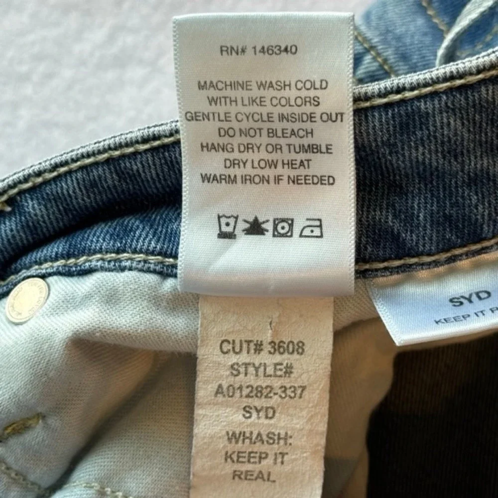 AMO Syd Straight Leg Cropped Jeans Distressed Medium Wash Size 29 Blue - Picture 9 of 9